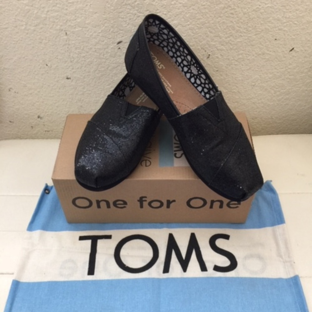 Toms Classic Black Glitter Canvas Shoe US 6